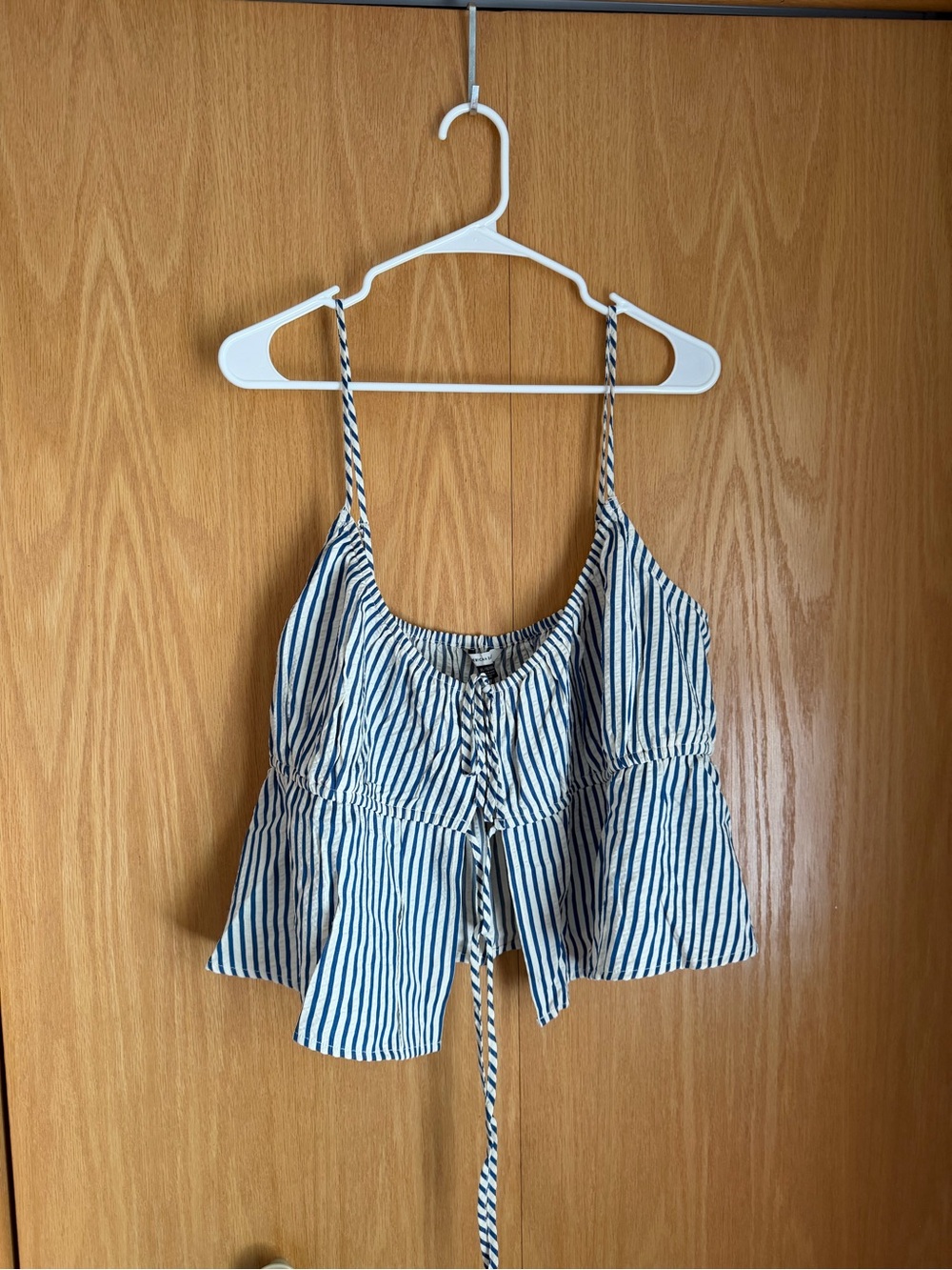 American Eagle Outfitters Blue and White Striped Tie-Front Peplum Cami